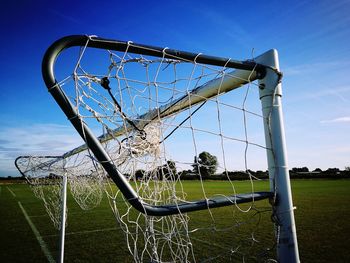 View of soccer goal on field