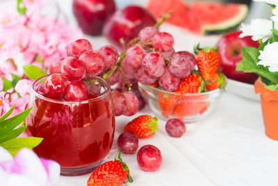 Close-up of strawberries on table