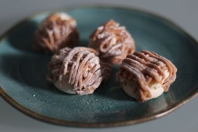 Close-up of dessert in plate on table