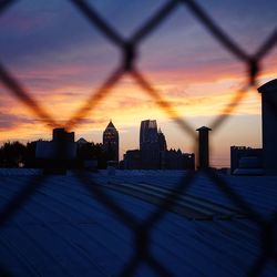 City skyline at sunset