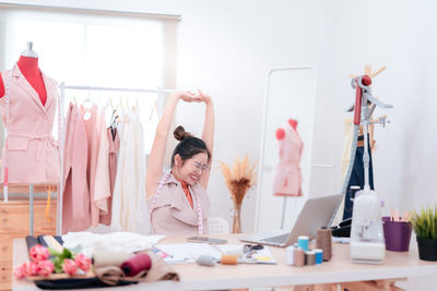 Woman working on table