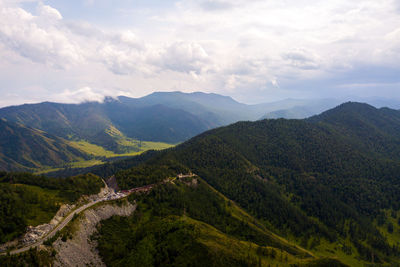 Landscape mountain with beautiful forest with turquoise. panoramic. travel background. 