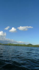 Scenic view of sea against blue sky