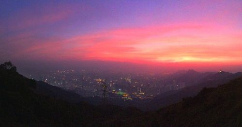 Scenic view of mountains at sunset