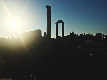 Silhouette of buildings at sunset