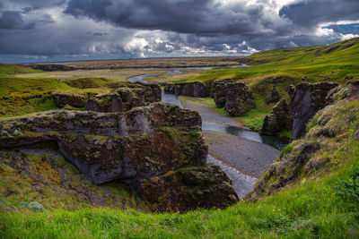 Scenic view of land against sky