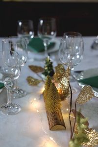 Close-up of wineglasses on table