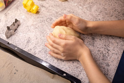 High angle view of woman preparing food