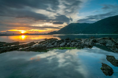 Scenic view of sea against sky during sunset