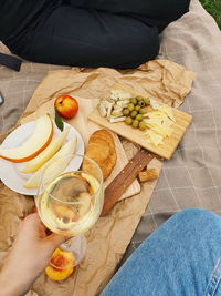 High angle view of person preparing food