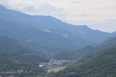 High angle view of valley against sky