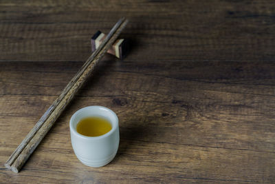 Close-up of coffee cup on table