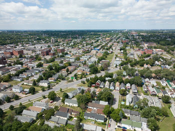 High angle view of townscape against sky