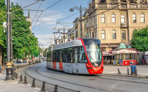 View of traffic on city street