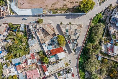 High angle view of buildings in city