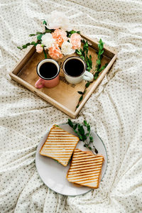 Morning coffee in bed on a tray