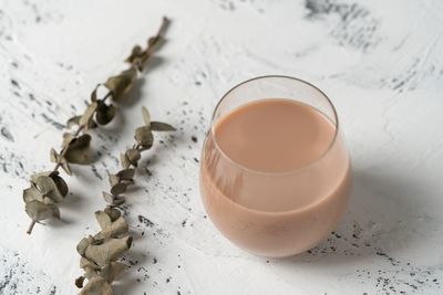 High angle view of coffee cup on table