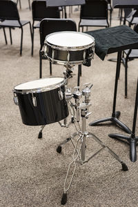 A modified drum kit set up in the band room at school