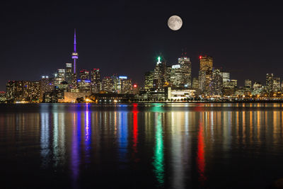 River with illuminated cityscape in distance