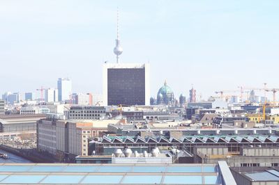 Communications tower in city