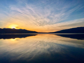 Scenic view of lake against sky during sunset