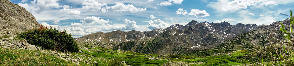 Panoramic view of landscape and mountains against sky