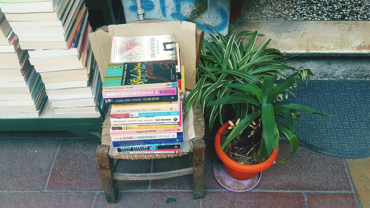 variation, large group of objects, for sale, abundance, choice, retail, arrangement, text, high angle view, no people, still life, multi colored, indoors, market, market stall, collection, potted plant, stack, wood - material, day