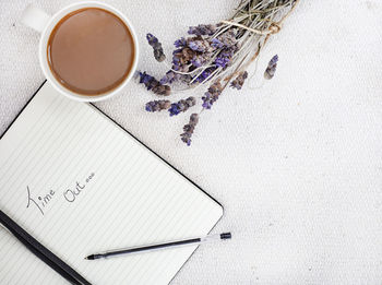 High angle view of coffee on table