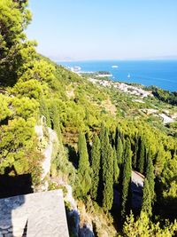 High angle view of sea against clear sky