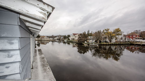 Reflection of city in river against sky