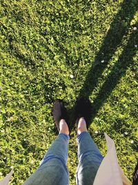 Low section of woman standing on grass