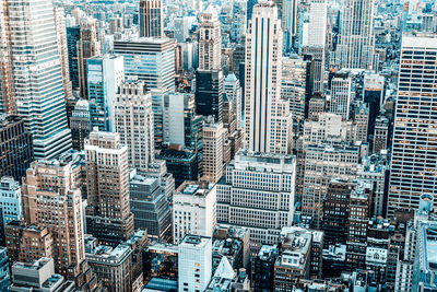 High angle view of modern buildings in city