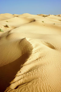 Sand dunes in desert against sky