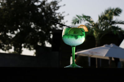 Close-up of wine in glass on table