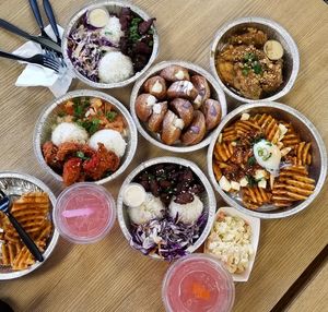 High angle view of food on table