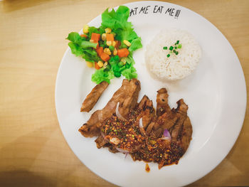 High angle view of food served in plate