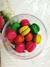 High angle view of fruits in bowl on table
