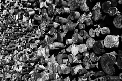 Full frame shot of stack of firewood