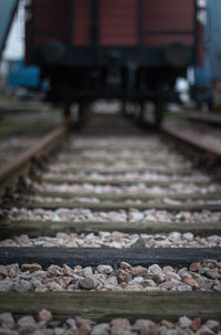 Close-up of train on railroad track