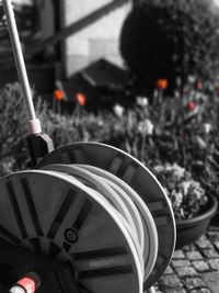 Close-up of motorcycle against blurred background