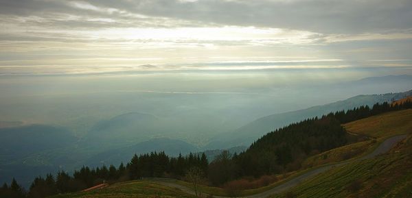 Scenic view of landscape against cloudy sky
