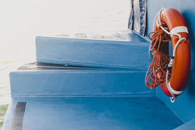 Close-up of life belt on boat