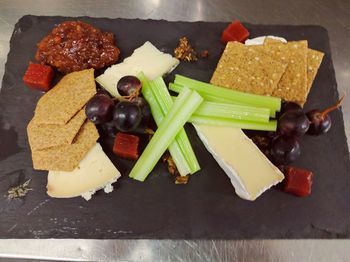 High angle view of meal served in tray