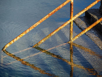 High angle view of ropes on sea