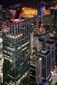 Illuminated buildings in city at night