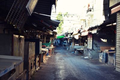 Narrow street along buildings