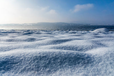 Winterlandscape with blue sky lake constance