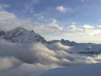 Scenic view of snowcapped mountains against sky