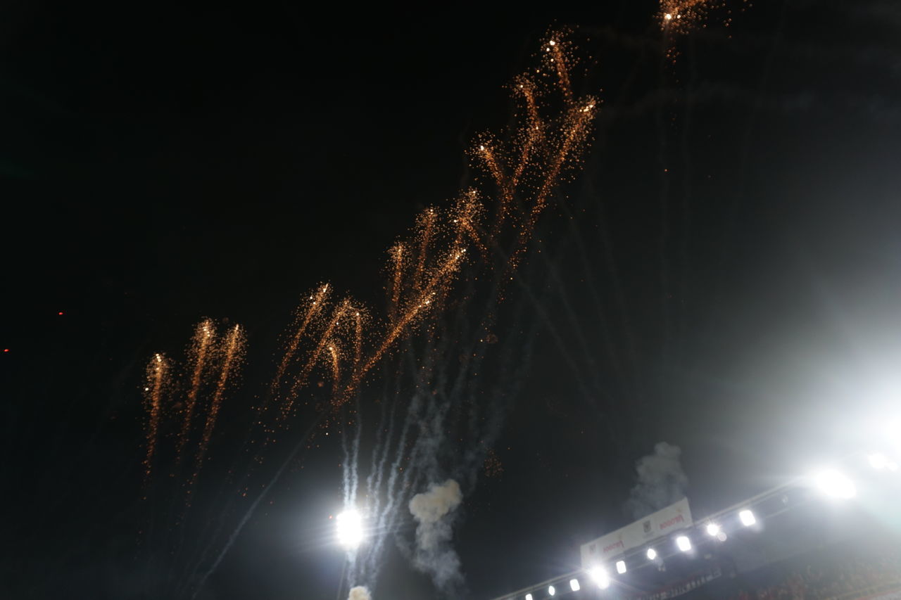 LOW ANGLE VIEW OF FIREWORKS IN SKY AT NIGHT