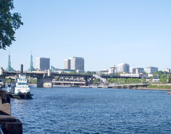 View of river with buildings in background